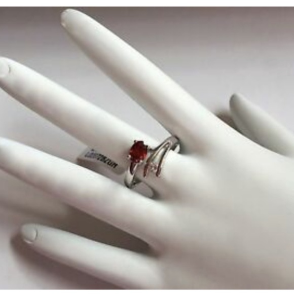 Silver Ruby Garnet Cocktail Ring Red Cubic Zirconia Wrap Size 10 Rhodium Plated - Picture 6 of 8
